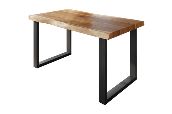 Esstisch 120 x 80 cm Akazie massiv natur Baumkantentisch U-Gestell schwarz ATLAS