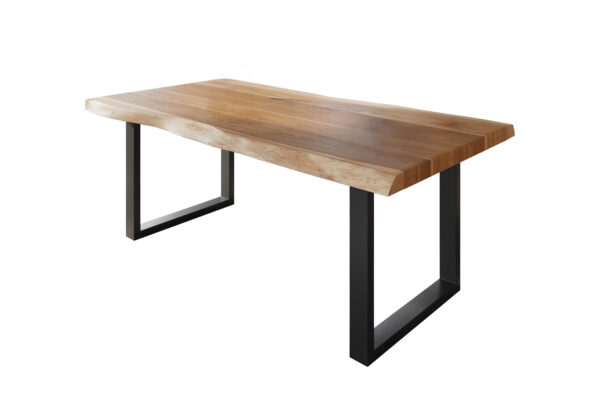 Esstisch 180 x 90 cm Akazie massiv natur Baumkantentisch U-Gestell schwarz ATLAS