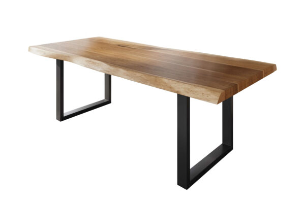 Esstisch 200 x 100 cm Akazie massiv natur Baumkantentisch U-Gestell schwarz ATLAS