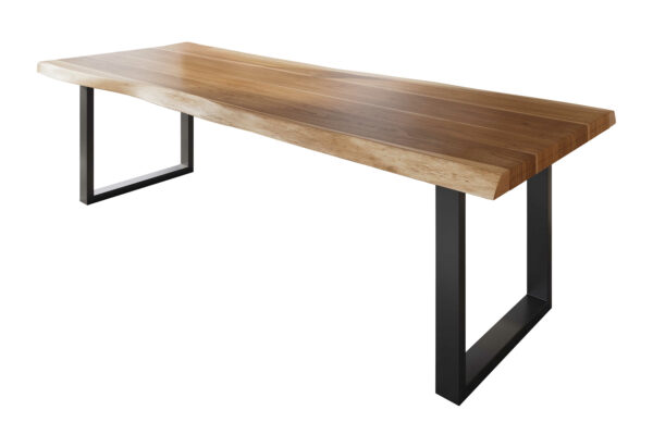 Esstisch 260 x 100 cm Akazie massiv natur Baumkantentisch U-Gestell schwarz ATLAS
