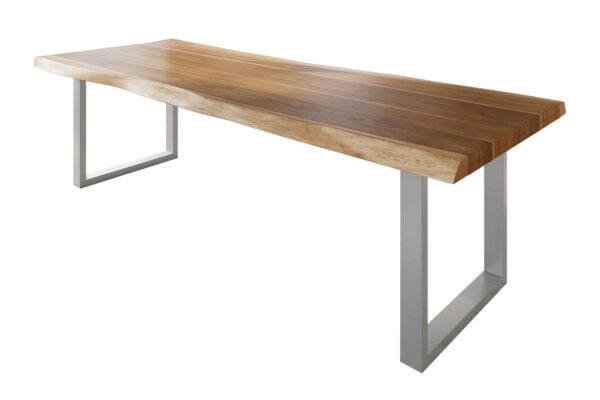 Esstisch 300 x 100 cm Akazie massiv natur Baumkantentisch U-Gestell silber ATLAS