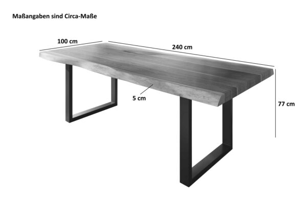 Esstisch 240 x 100 cm Akazie massiv natur Baumkantentisch U-Gestell weiß ATLAS