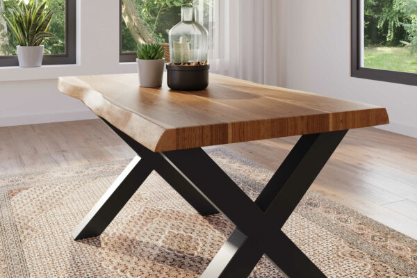 SAM NEU Esszimmer Baumkante Tische Atlas Natur X Gestell schwarz 120x80 BKT Atlas X Gestell schwarz 04 scaled