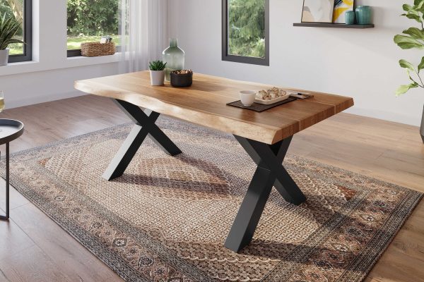 SAM NEU Esszimmer Baumkante Tische Atlas Natur X Gestell schwarz 180x90 BKT Atlas X Gestell schwarz 01 scaled