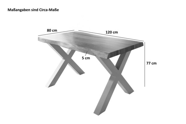 SAM NEU Esszimmer Baumkante Tische Atlas Natur X Gestell silber 120x80 BKT Atlas X Gestell silber 03 scaled