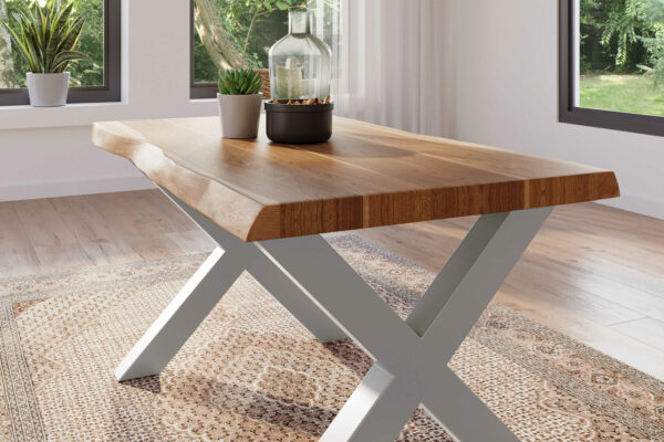 SAM NEU Esszimmer Baumkante Tische Atlas Natur X Gestell silber 120x80 BKT Atlas X Gestell silber 04 scaled
