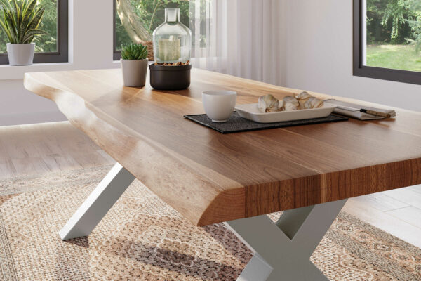 SAM NEU Esszimmer Baumkante Tische Atlas Natur X Gestell silber 180x90 BKT Atlas X Gestell silber 04 scaled