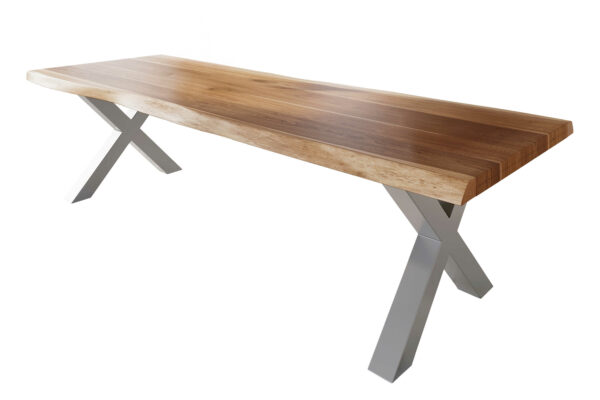 SAM NEU Esszimmer Baumkante Tische Atlas Natur X Gestell silber 280x100 BKT Atlas X Gestell silber 02 scaled