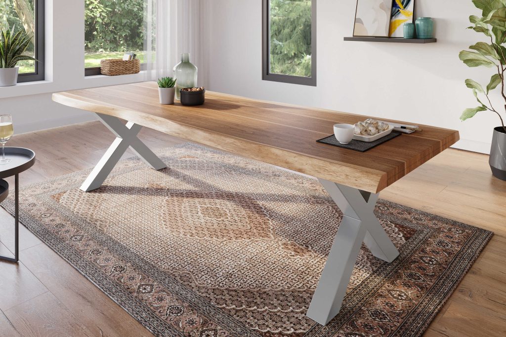 SAM_NEU-Esszimmer-Baumkante-Tische-Atlas-Natur-X-Gestell-silber-300×100-BKT_Atlas_X_Gestell_silber_01