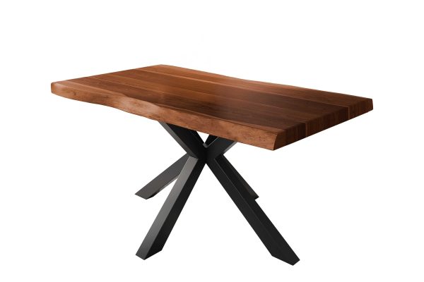 Esstisch 160 x 85 cm Akazie massiv nussbaum Baumkantentisch Spider-Gestell schwarz ATLAS