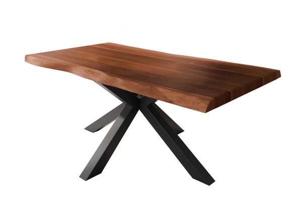 Esstisch 180 x 90 cm Akazie massiv nussbaum Baumkantentisch Spider-Gestell schwarz ATLAS