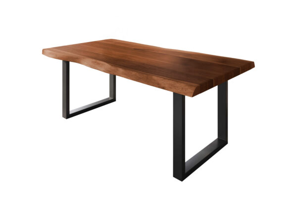 Esstisch 180 x 90 cm Akazie massiv nussbaum Baumkantentisch U-Gestell weiß ATLAS
