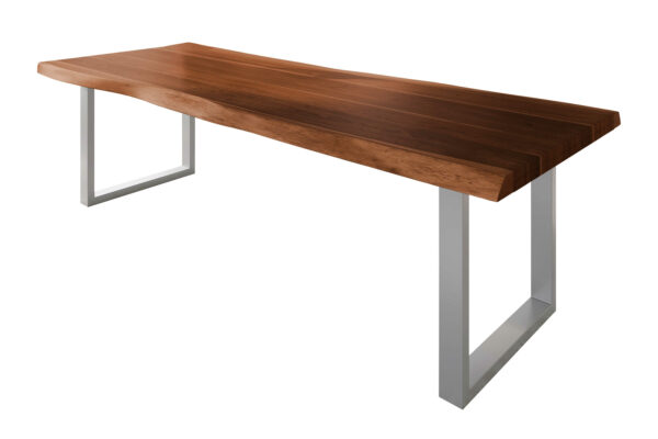 Esstisch 300 x 100 cm Akazie massiv nussbaum Baumkantentisch U-Gestell silber ATLAS
