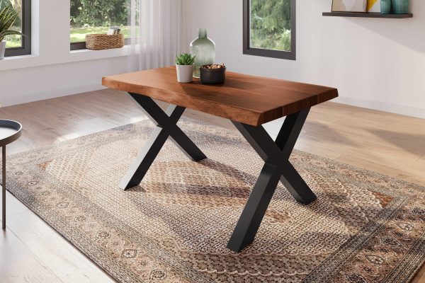 SAM NEU Esszimmer Baumkante Tische Atlas Nuss X Gestell schwarz 140x80 BKT Atlas X Gestell schwarz 01 scaled