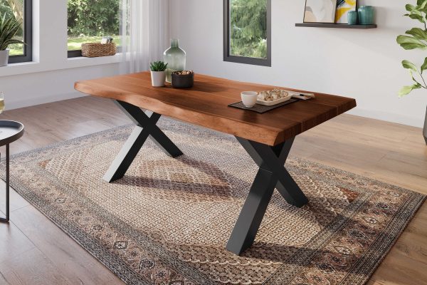 SAM NEU Esszimmer Baumkante Tische Atlas Nuss X Gestell schwarz 160x85 BKT Atlas X Gestell schwarz 01 scaled