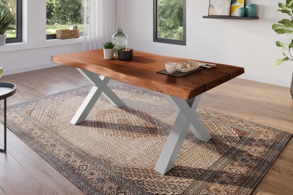 SAM NEU Esszimmer Baumkante Tische Atlas Nuss X Gestell silber 180x90 BKT Atlas X Gestell silber 01 scaled