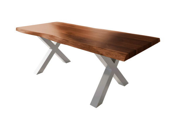 SAM NEU Esszimmer Baumkante Tische Atlas Nuss X Gestell silber 220x100 BKT Atlas X Gestell silber 02 scaled