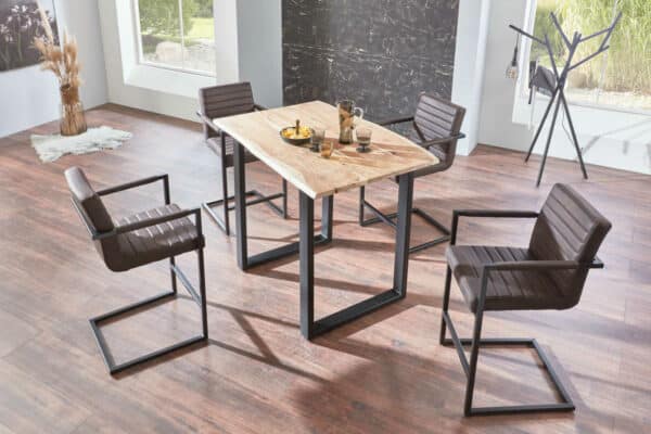 SAM NEU Esszimmer Baumkante Tische Bartische 120 natur schwarz Bartisch Quebec natur schwarz 06