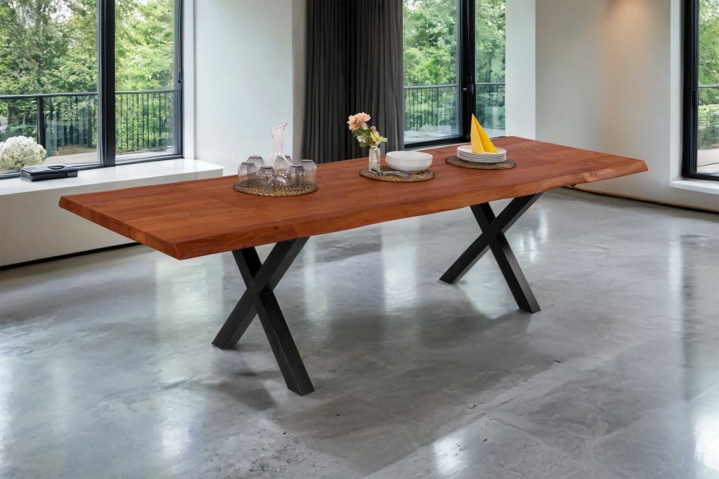 SAM_NEU-Esszimmer-Baumkante-Tische-Cali-Ansteckplatte-X-Gestell-nuss-schwarz-180-BKT_Cali_nussbaum_01