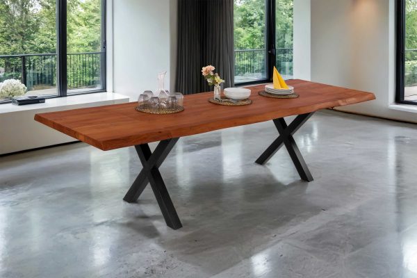 SAM NEU Esszimmer Baumkante Tische Cali Ansteckplatte X Gestell nuss schwarz 180 BKT Cali nussbaum 01 scaled