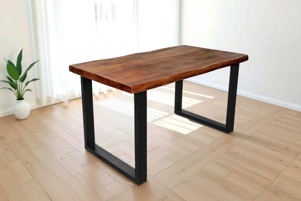 Esstisch Baumkante 140 x 80 cm Mangoholz Honig U-Gestell schwarz CALI