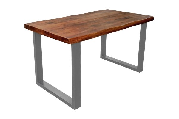 Esstisch Baumkante 140 x 80 cm Mangoholz Honig U-Gestell silber CALI