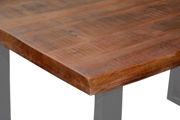 Esstisch Baumkante 140 x 80 cm Mangoholz Honig U-Gestell silber CALI