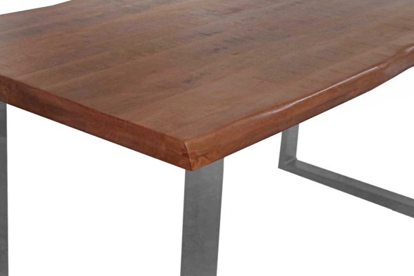 Esstisch Baumkante 180 x 90 cm Mangoholz Honig U-Gestell silber CALI