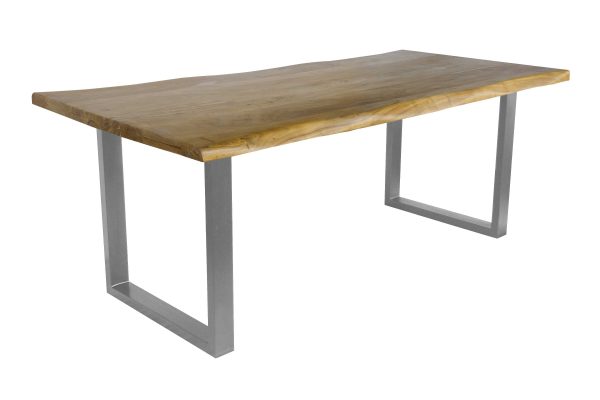 Esstisch Baumkante Akazie massiv 50mm Eichefarben 180 x 90 cm U-Gestell silber CALI