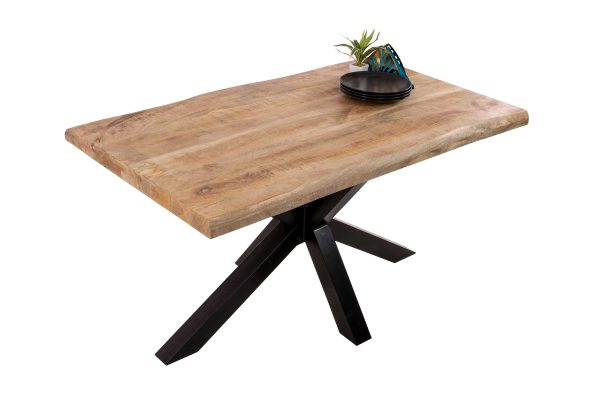 B-Ware Esstisch Baumkante 140 x 80 cm Mangoholz Rough Spider-Gestell schwarz CALI