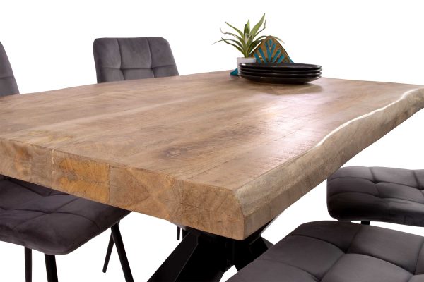 B-Ware Esstisch Baumkante 140 x 80 cm Mangoholz Rough Spider-Gestell schwarz CALI