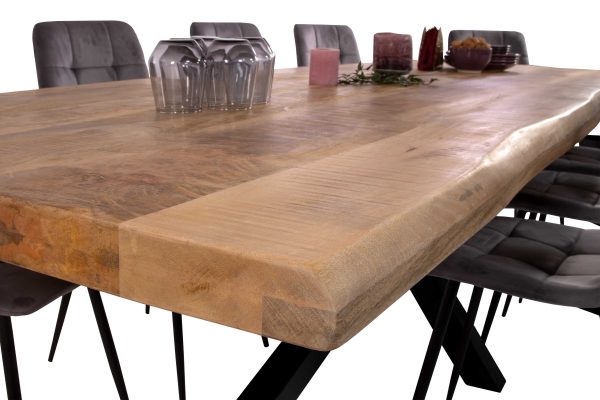 B-Ware Esstisch Baumkante 300 x 100 cm Mangoholz Rough Spider-Gestell schwarz CALI
