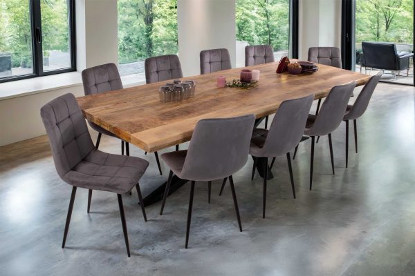 B-Ware Esstisch Baumkante 300 x 100 cm Mangoholz Rough Spider-Gestell schwarz CALI
