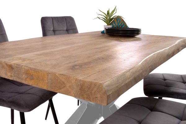 SAM NEU Esszimmer Baumkante Tische Cali aufgedoppelt Spider Gestell mango silber 140 BKT Cali mango rough 04 scaled