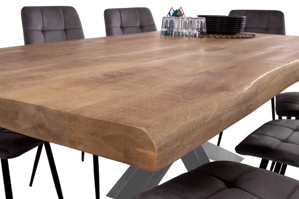 SAM NEU Esszimmer Baumkante Tische Cali aufgedoppelt Spider Gestell mango silber 200 BKT Cali mango rough 04 scaled
