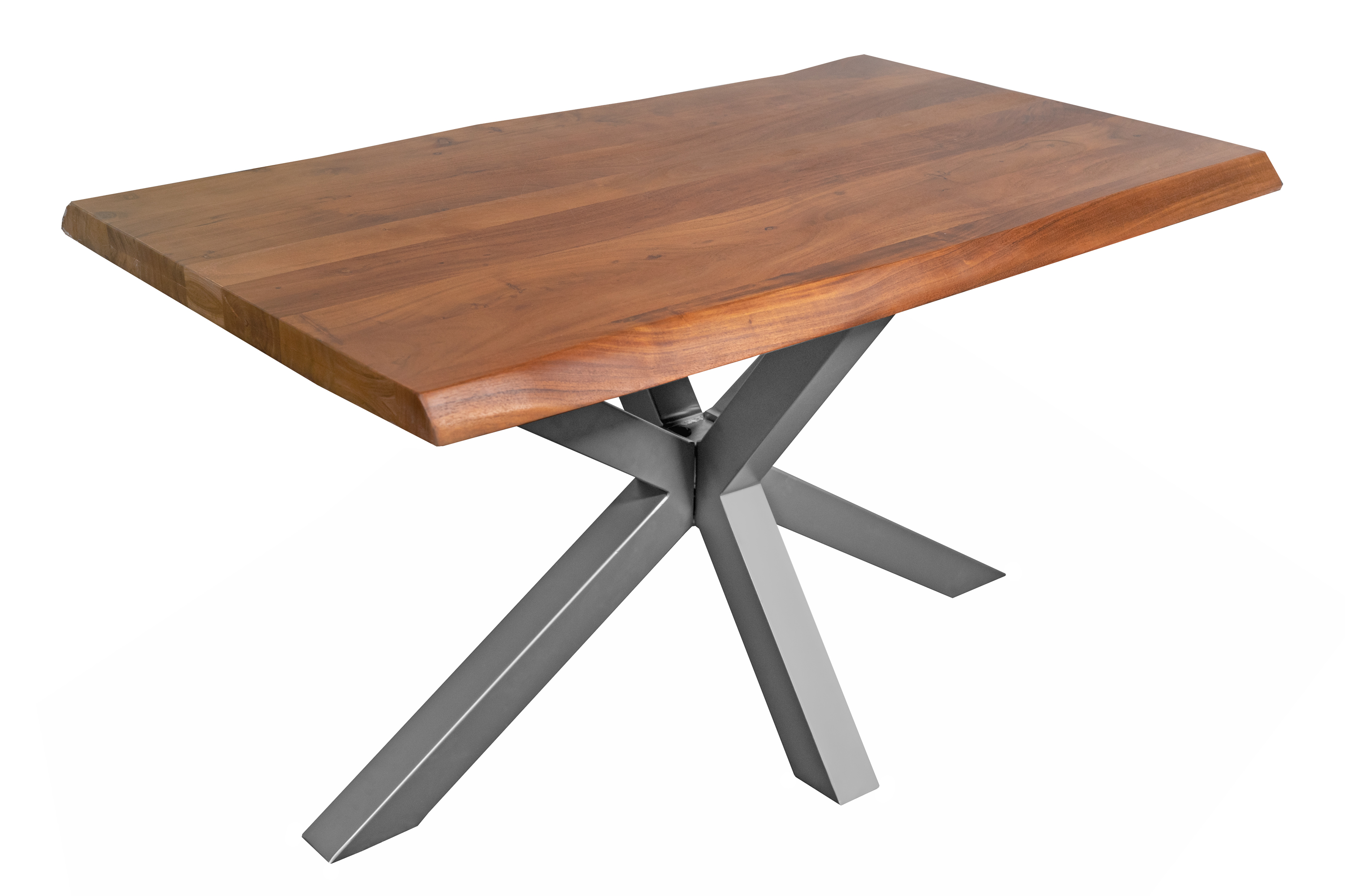 B-Ware Esstisch Baumkante Akazie massiv 50mm Nussbaum 180 x 90 cm Spider-Gestell silber CALI