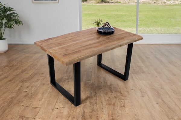 Esstisch Baumkante 120 x 80 cm Mangoholz Rough U-Gestell schwarz CALI