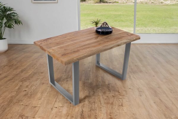 Esstisch Baumkante 120 x 80 cm Mangoholz Rough U-Gestell silber CALI