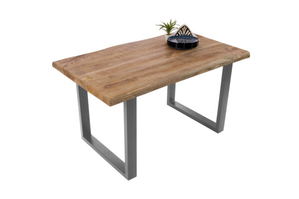 Esstisch Baumkante 120 x 80 cm Mangoholz Rough U-Gestell silber CALI