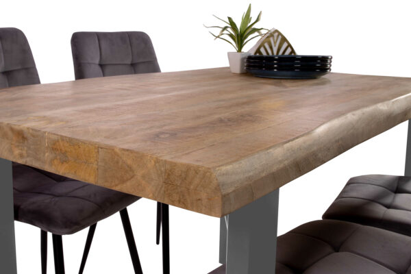 Esstisch Baumkante 120 x 80 cm Mangoholz Rough U-Gestell silber CALI