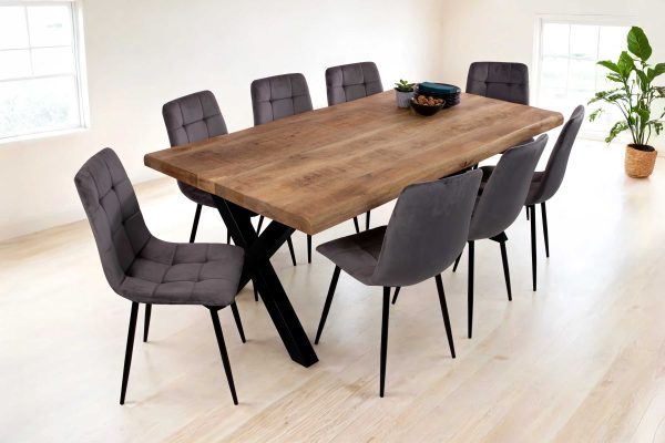 Esstisch Baumkante 220 x 100 cm Mangoholz Rough X-Gestell schwarz CALI