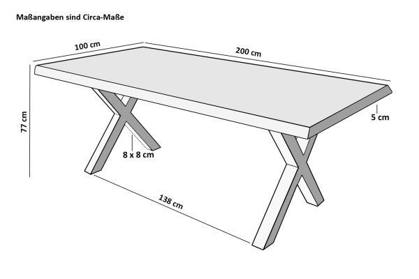 Esstisch Baumkante 200 x 100 cm Mangoholz Rough X-Gestell silber CALI