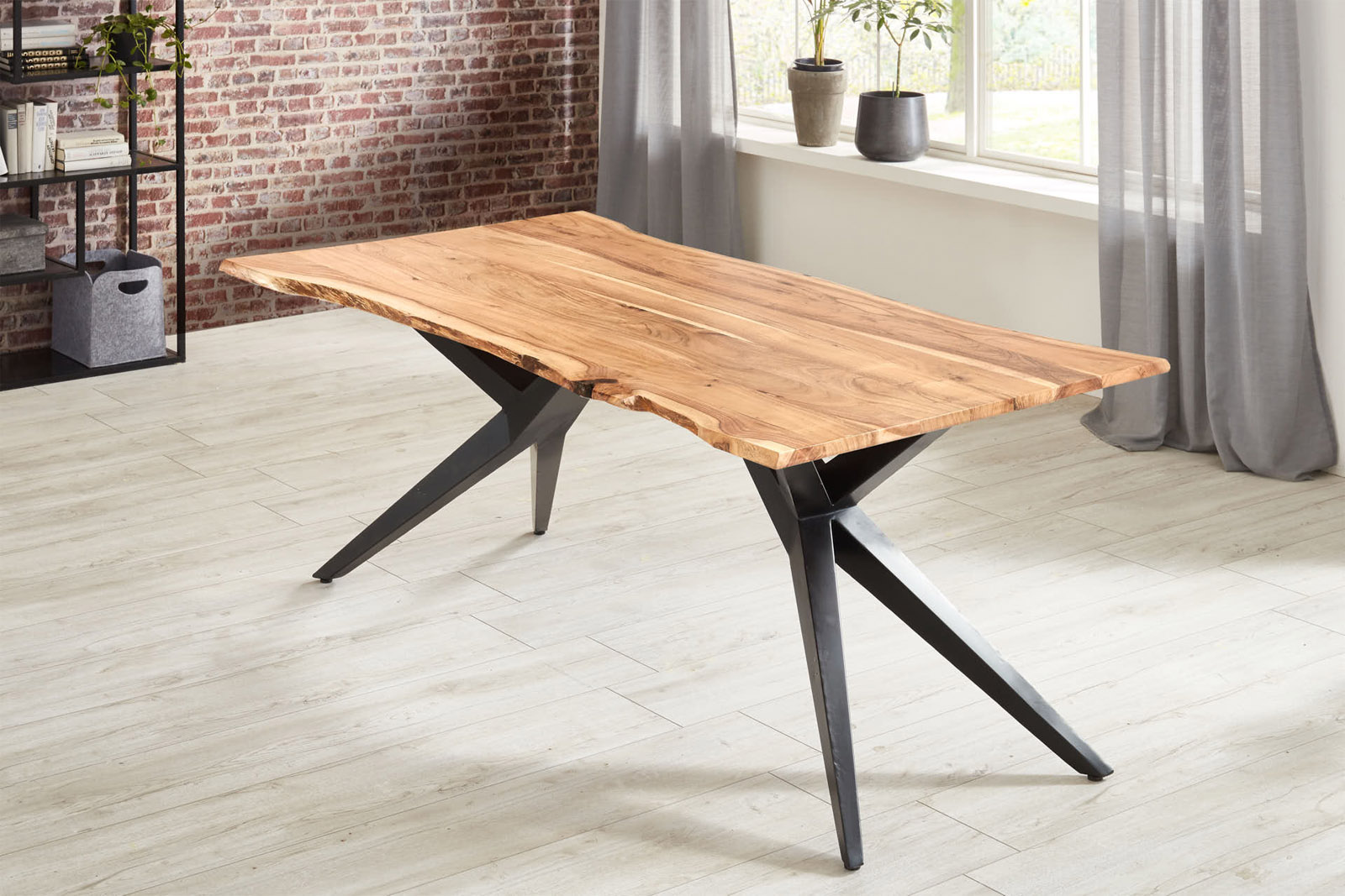 Esstisch Akazie naturfarben 220 x 100 cm Airloft-Metallgestell schwarz CONNI