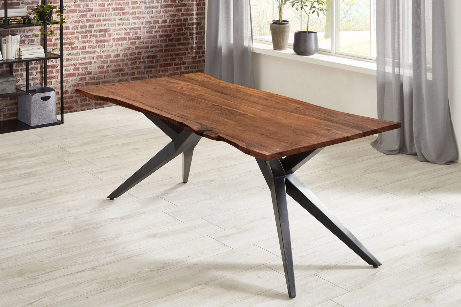 Esstisch Akazie nussbaumfarben 300 x 100 cm Airloft-Metallgestell schwarz CONNI