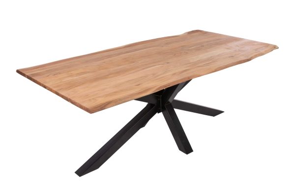 Esstisch Baumkante Akazie massiv eichenfarben 240 x 100 cm Spider-Gestell schwarz DEREK