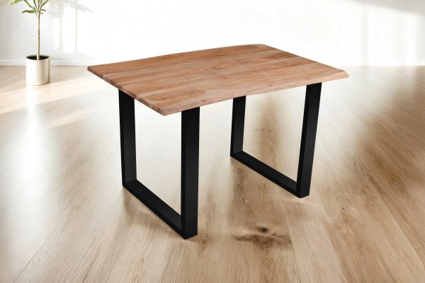 Esstisch Baumkante Akazie massiv eichenfarben 140 x 80 cm U-Gestell schwarz DEREK