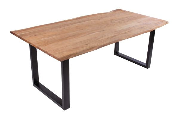 Esstisch Baumkante Akazie massiv eichenfarben 300 x 100 cm U-Gestell schwarz DEREK