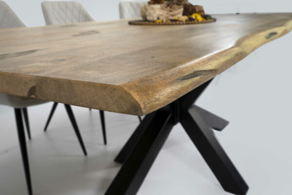 Baumkantentisch Mangoholz Esstisch Vintage-Optik 220 x 100 cm Spider-Gestell schwarz TIGER