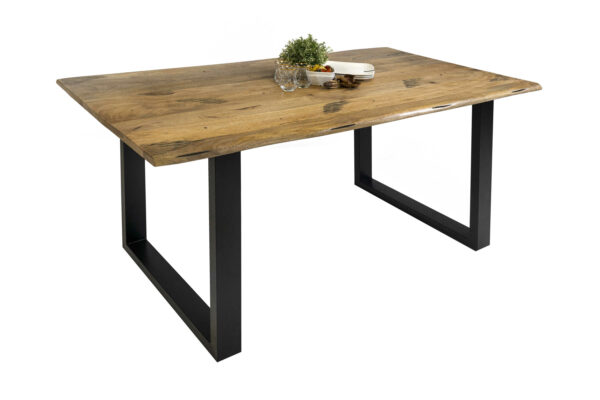 Baumkantentisch Mangoholz Esstisch Vintage-Optik 180 x 90 cm U-Gestell schwarz TIGER