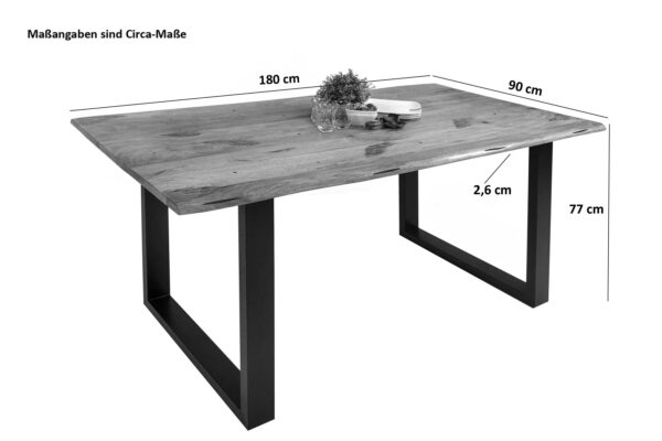 Baumkantentisch Mangoholz Esstisch Vintage-Optik 180 x 90 cm U-Gestell schwarz TIGER